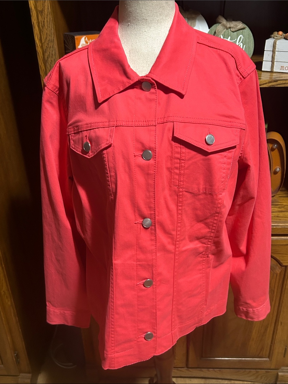 croft & barrow Coral Button-Front Jean Jacket Size Large